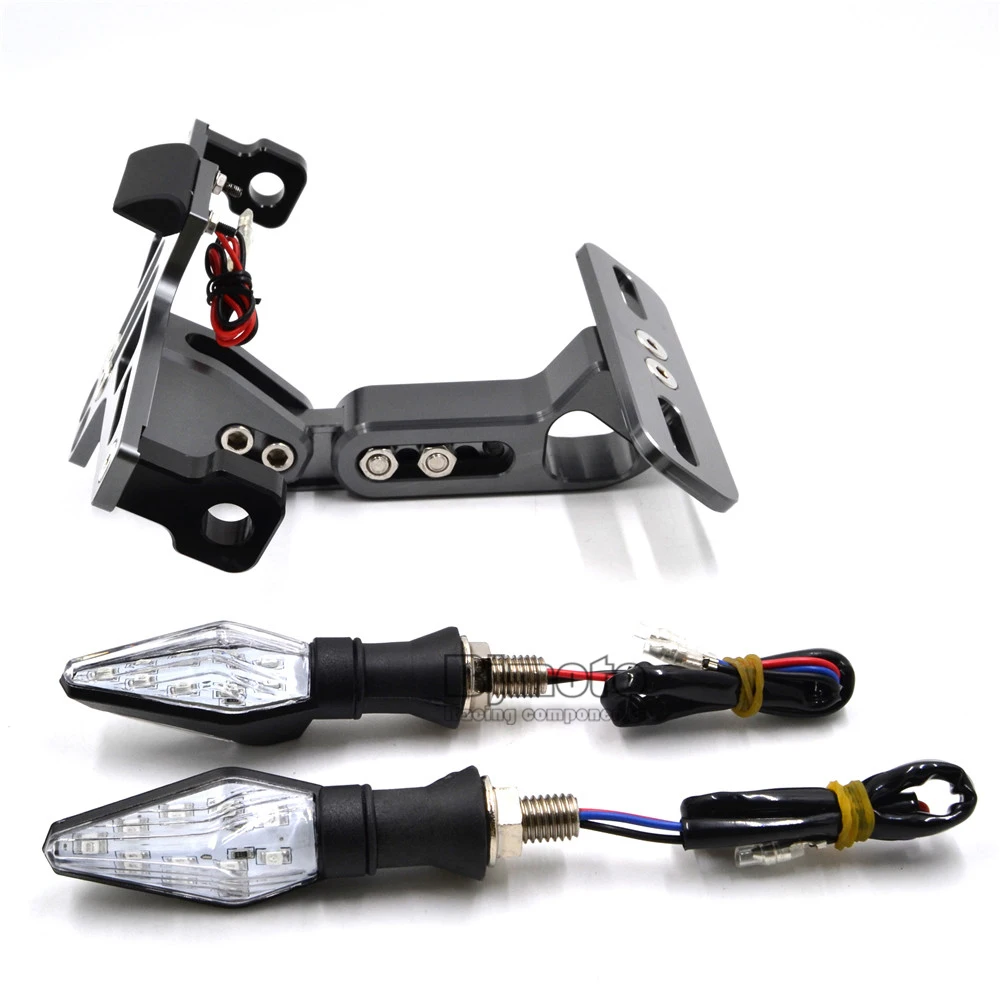 

BJGLOBAL Universal Motorcycle License Plate Holder Bracket Adjusted Registration Number Plate W/ LED Turn Signal Light For KTM