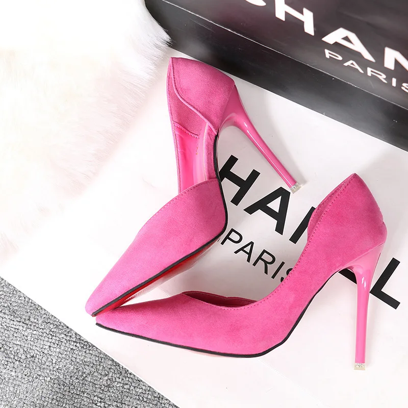 

New Shallow Mouth Pointed Side Sexy Hollow Women Shoes Ladies Shoes Wedding Shoes Fashion Simple Stiletto High-heeled Suede Thin