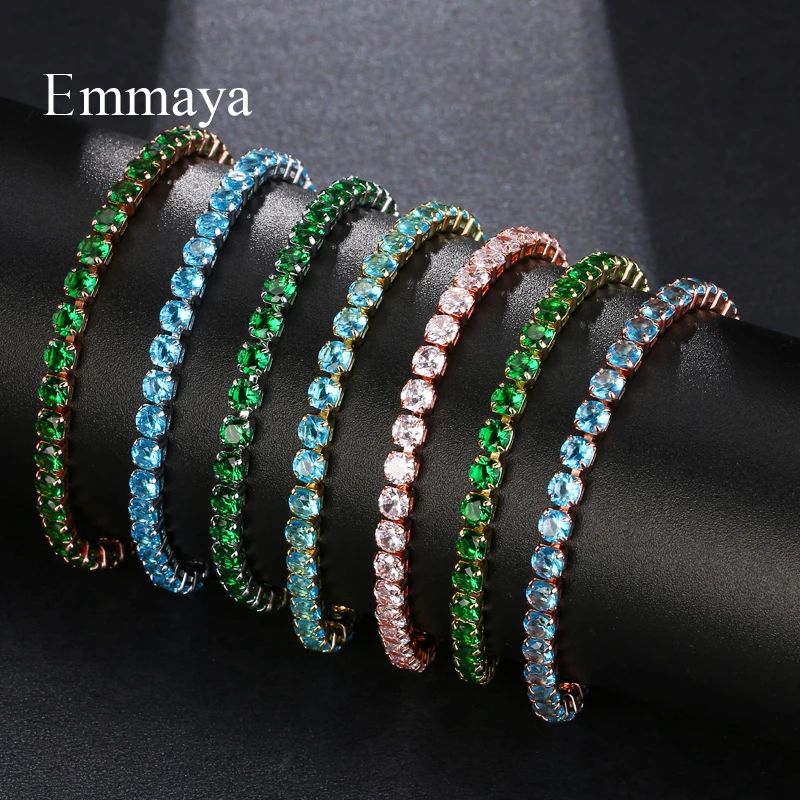 Emmaya العلامة التجارية 7 ألوان Fashioh الفاخرة كريستال سوار للتنس الزركون الخرز سوار الإسورة سلاسل حبلا أساور للنساء