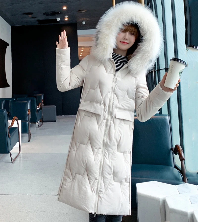 С большим мехом, новинка, зимняя куртка для женщин, с капюшоном, с подкладкой, длинное женское пальто, теплая Женская парка, Mujer Invierno