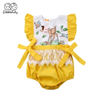 

new fashion Pretty Newborn Baby Girl bodysuit clothes ruffles Lace Bodysuit animal Jumpsuit Outfit Clothes