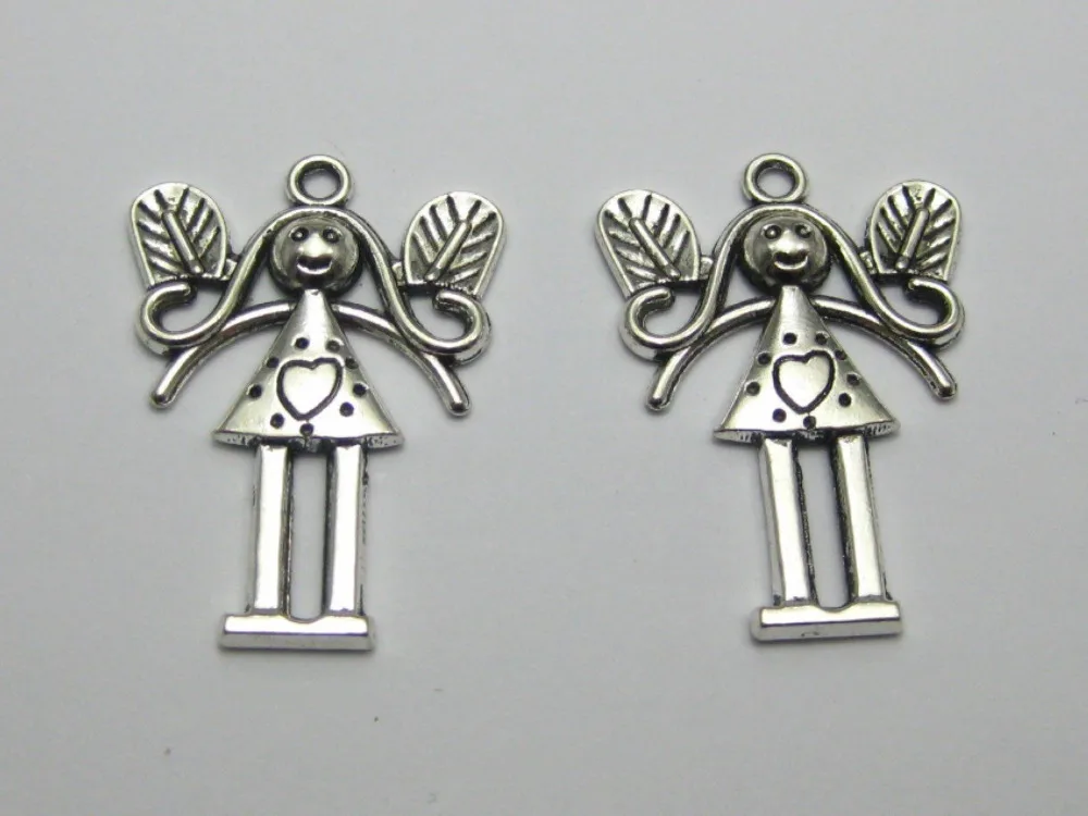 

25 Tibet Silver Fairy Charm Wings Girl Charm Pendant 33mm