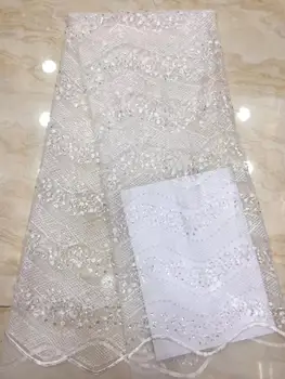 

2018 High Quality African Lace Fabric Pure White French Net Embroidery Tulle Lace Fabric For Nigerian Wedding Party Dress