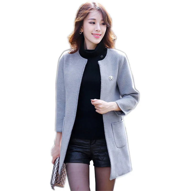 Spring Autumn Women's Outerwear 2018 New Round Neck Slim Wild Female Overcoat Mid long Long
