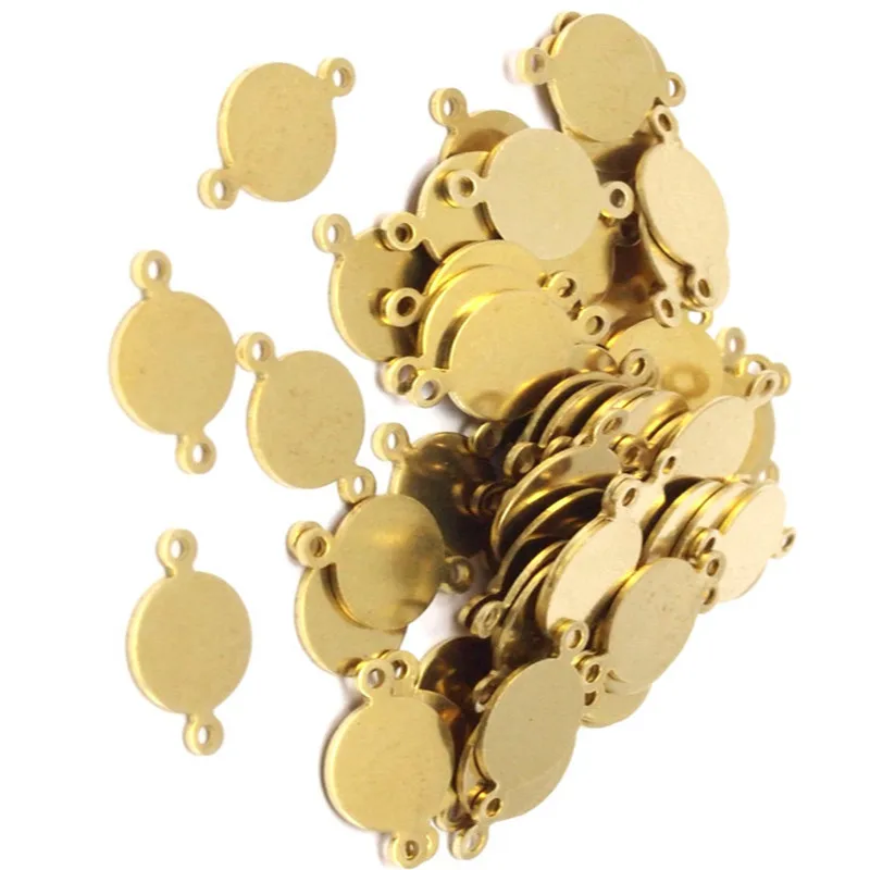 

100pc.. Raw Brass ..Cabochon . Stamping tag. Round Connectors..sz (10mm) yn505-ALS1