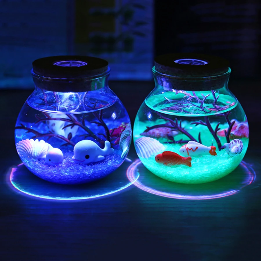 Новинка, RGB светодиодный ночник, красивые морские рыбки, камень, бутылка океана, ночные лампы для детей, рождественский подарок, украшение для спальни