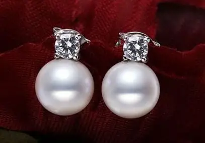 

free shipping>>>>noble jewelry charming10-11mm natural round south sea white pearl stud earrings 925s