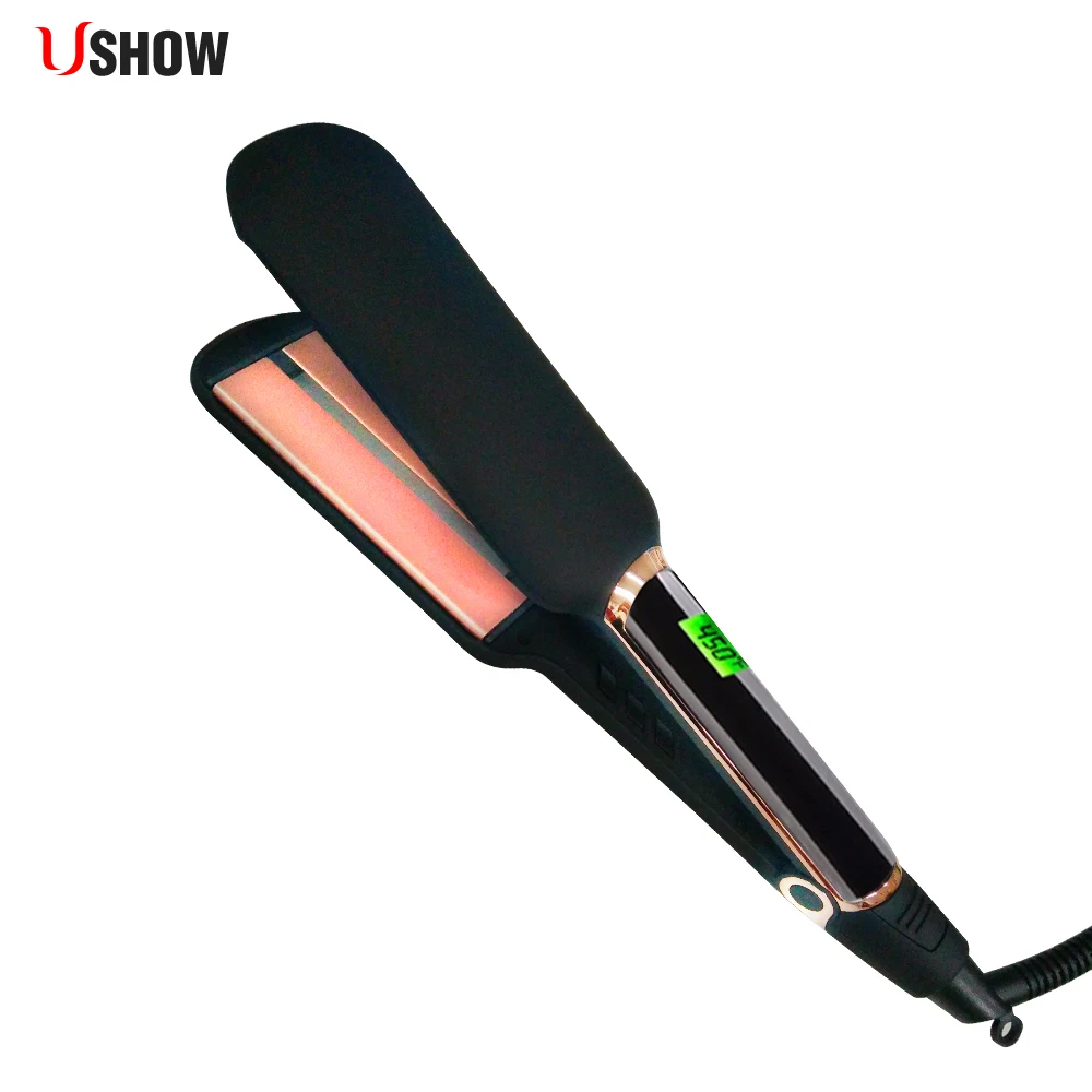 

Infrared Flat Iron Wide Plates Hair Straightener MCH Fast Heating Dual Voltage Plates LCD Display Flat Hair Irons