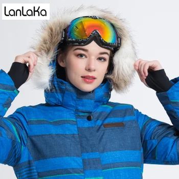 

LANLAKA NEW Brand Ski Jacket Women Winter Waterproof Jacket High-Quality Snowboard jackets Warm Lengthen Blue Ski Coat Female