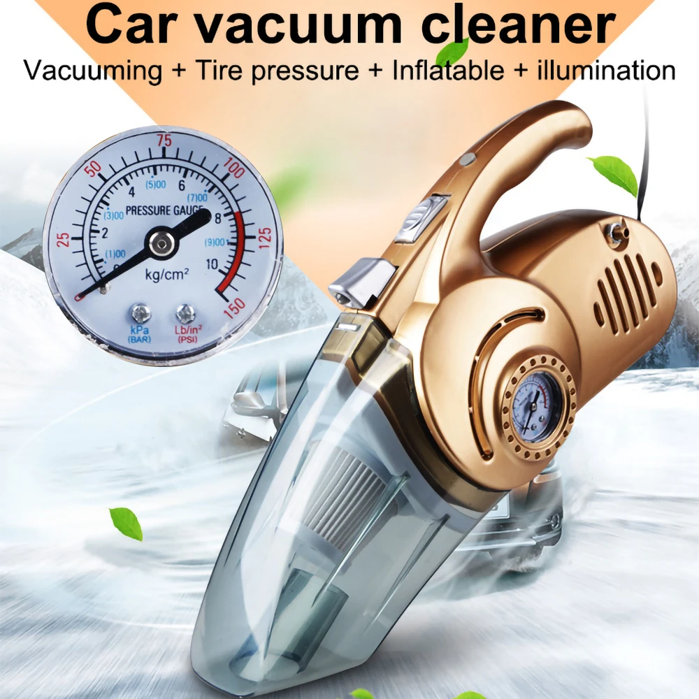 

Car Vacuum Cleaner Portable Handheld Vacuum Cleaner 4 Major Functions Vacuuming Tire Pressure Inflatable Illumination DC 12V New