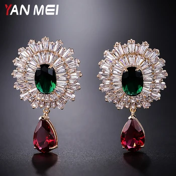 

YANMEI Luxury Geometric Stud Earrings For Women Cublic Zircon Flower Shape Cercei Fashion Jewelry YME9037