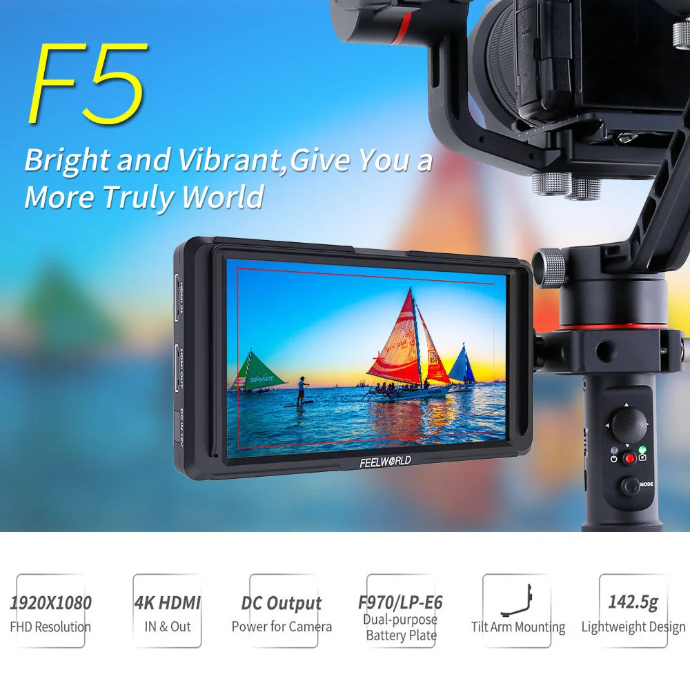 FEELWORLD F5 " DSLR камера полевой монитор 4K HDMI Full HD 1920x1080 ips видео Peaking Focus Assist с NP750 батарея+ зарядное устройство