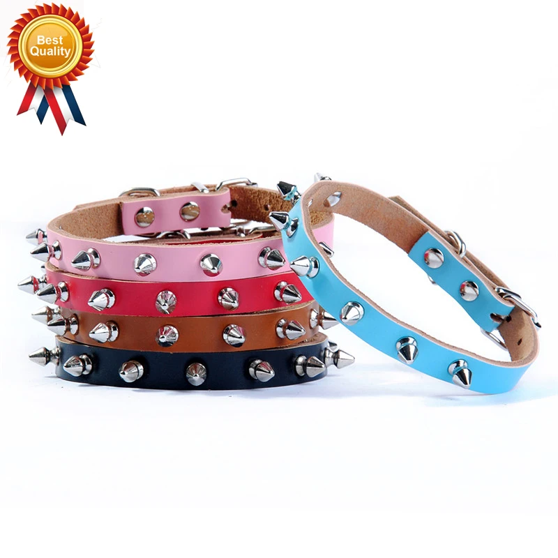 Classical Pet Genuine Leather Spiked Dog Collar Punk ...