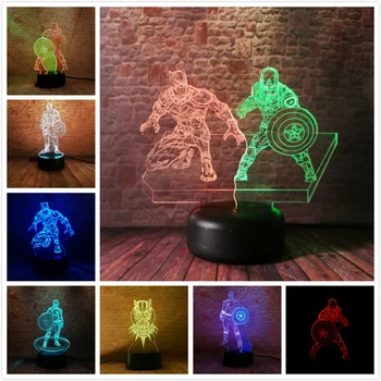 

Amroe Movie Marvel Avengers Captain America Superhero Black Panther Action Figure 7 Color Dimming Night Lights Fans Toys Gifts