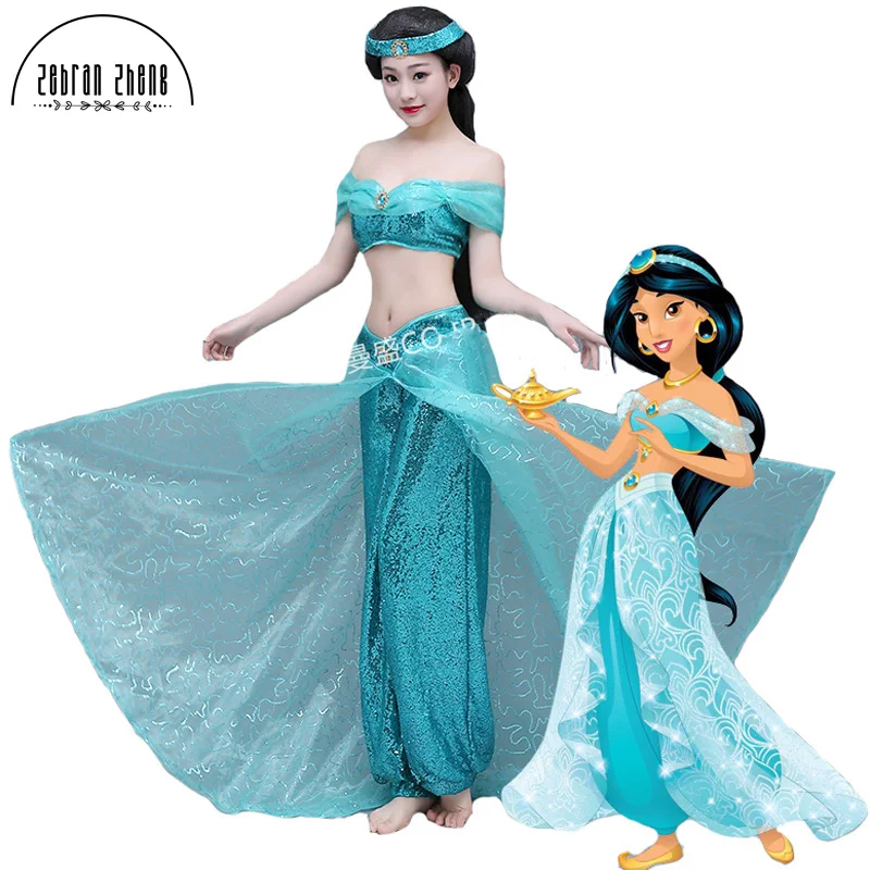 2017 Nuevo estilo Aladdin Jasmine princesa Cosplay disfraz para mujeres