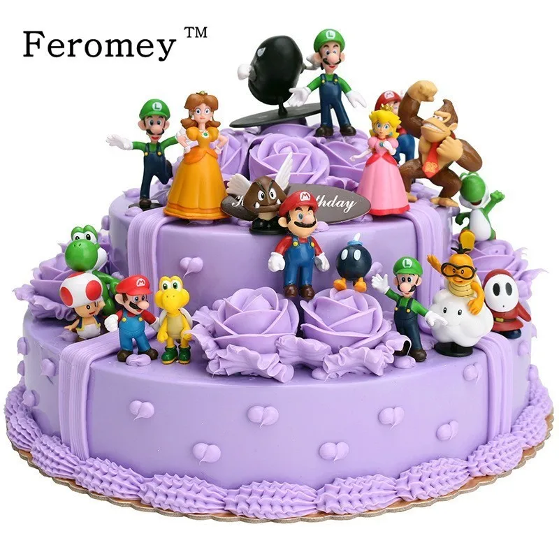 Super Mario Bros PVC figurines jouets de poupée Mario Yoshi Luigi pêche princesse Koopa Bowser âne Kong modèle poupées