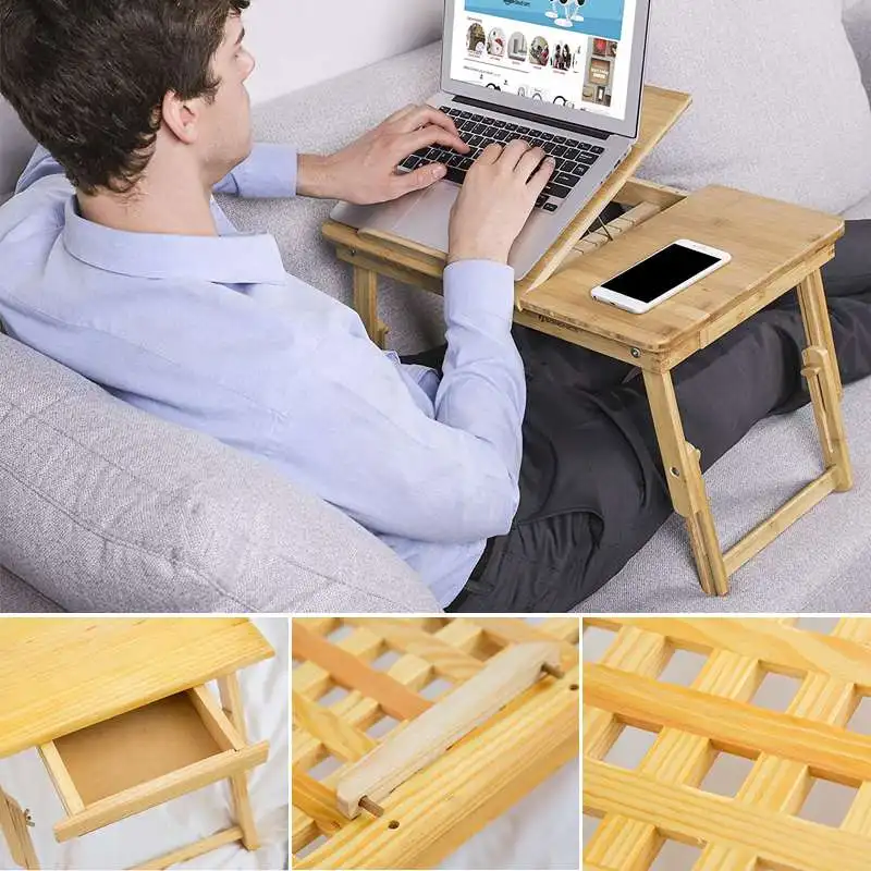 متعددة الوظائف طاولة السرير مكتب Lapdesk الجدول خشب متين الخيزران الكمبيوتر المحمولة الإفطار الجدول أريكة سرير 2018 مضاد للانزلاق قطاع