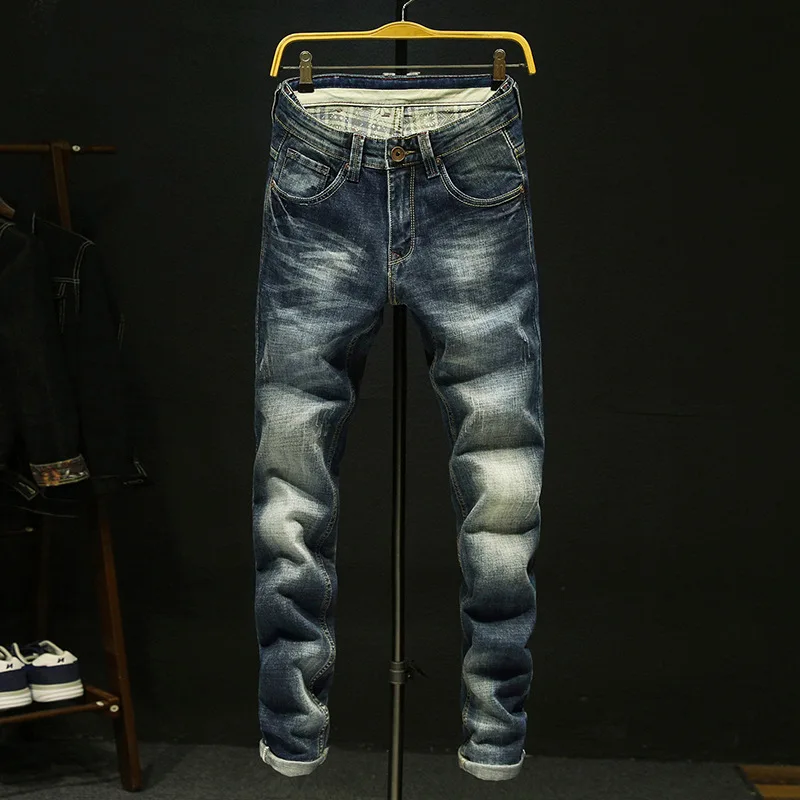 

Fashion 2019 spring autumn Distressed denim cargo casual washing motorcycle vintage stretch slim fit biker jeans men plus size40