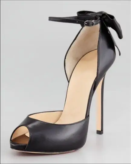 

2017 Summer newest nude stilettos peep toe buckle strap cutouts butterfly-knot 12 cm high thin heels party shoes black heels