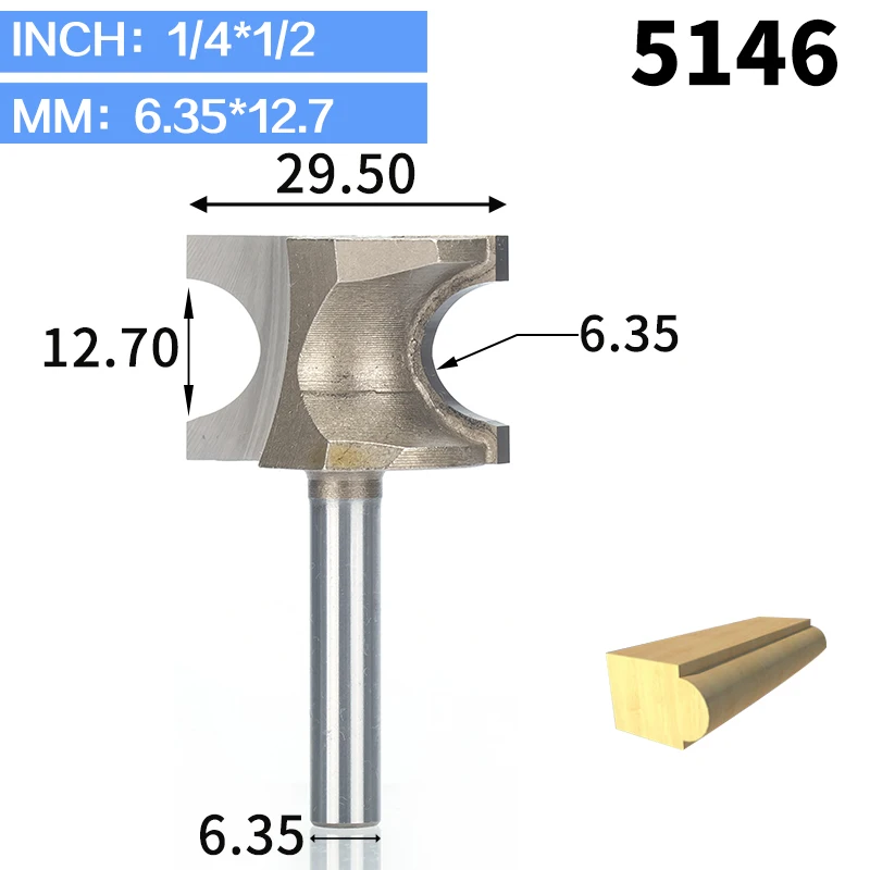 HUHAO 1 шт. 1/2 1/4 дюйма хвостовик полукруглый бит 2 Флейта концевая фреза для дерева без подшипник, деревообрабатывающий инструмент фреза - Длина режущей кромки: 5146