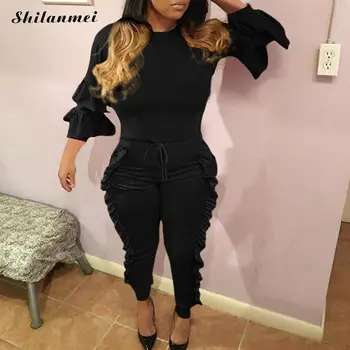 

New 2019 Spring Women Jumpsuits Ruffles Long Sleeve Skinny Bodycon Jumpsuit Women Fashion Causal Long Pants Women Overalls Fall