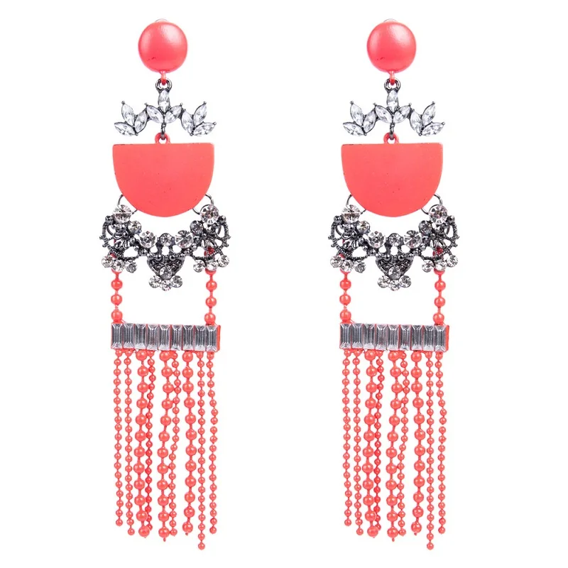 Find Me брендовые Модные Винтажные длинные висячие серьги с большими драгоценными камнями для женщин ювелирные изделия мозаичные висячие серьги с кристаллами - Окраска металла: red