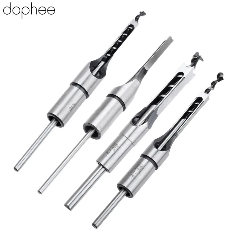 Dophee 4 шт. 1/4-to-1/2-дюймовый деревообрабатывающий молотильное долото набор дерева сверло с квадратным отверстием Набор бит деревянные сверла Комплект Мощность инструменты для обработки дерева