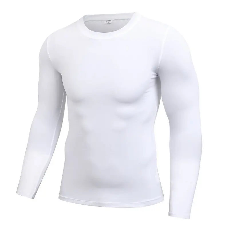 Мужская быстросохнущая Фитнес сжатия с длинным рукавом занятий рубашка термобелье тела нательная рубашка плотная одежда для занятий спортом, в тренажерном зале топ, футболка - Цвет: Белый