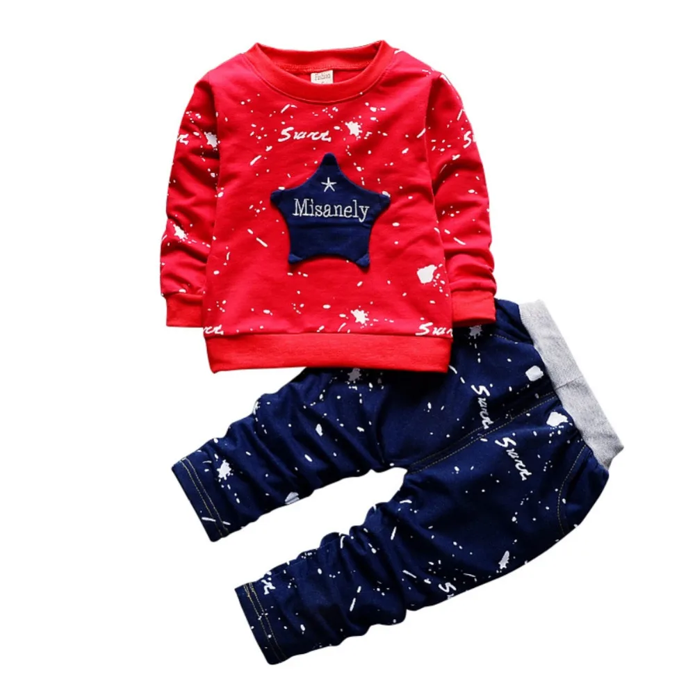 

1-3T Kids Baby Long Sleeve Childer Boys Girls Star Print Cotton Warm Crew Neck Coat Sweaters Pants 2Pcs/set New