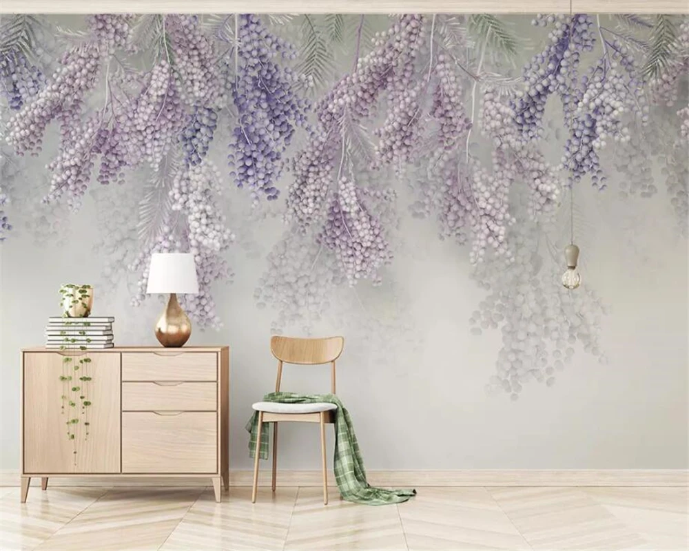 

Customized new creative new Chinese three-dimensional embossed peony flower lily wisteria flower 3d TV background wall wallpaper