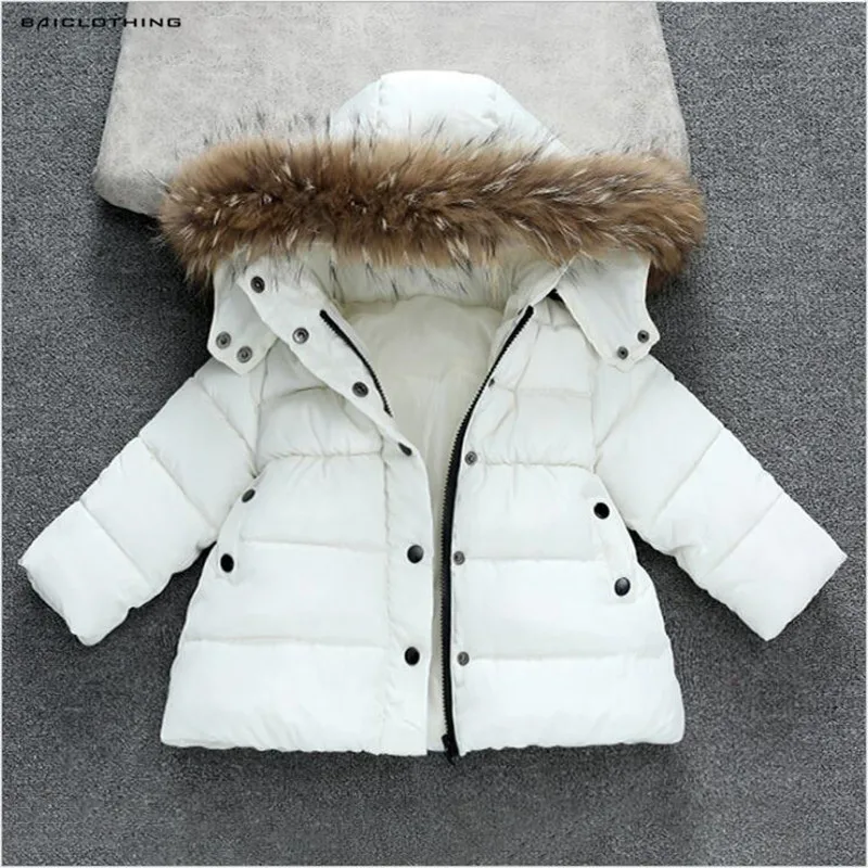 

2019 New Winter Thermal Jackets For girls boys Children Solid Thickening Coat Kids Outerwear Fur Hooded 80-140cm white red black