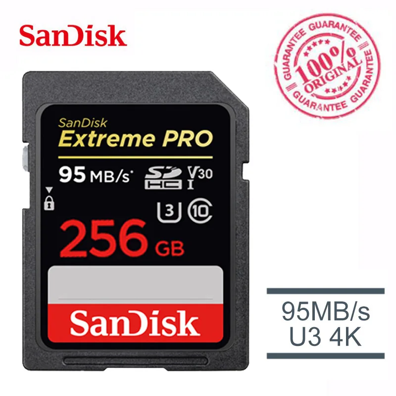 Карта памяти SanDisk Extreme PRO 128G SDHC SDXC UHS-I 32 ГБ, карта памяти 64 Гб C10 95 м/с U3 V30 256 ГБ, картао-де-Мемория с кардридером - Емкость: 256GB