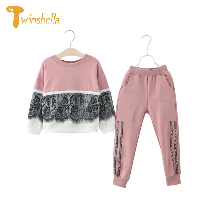 New Girls Autumn Clothing Set 2018 Kids Christmas Outfits Girls Top+Pants Long Sleeves Lace Stitching  Costume Infant Roupas
