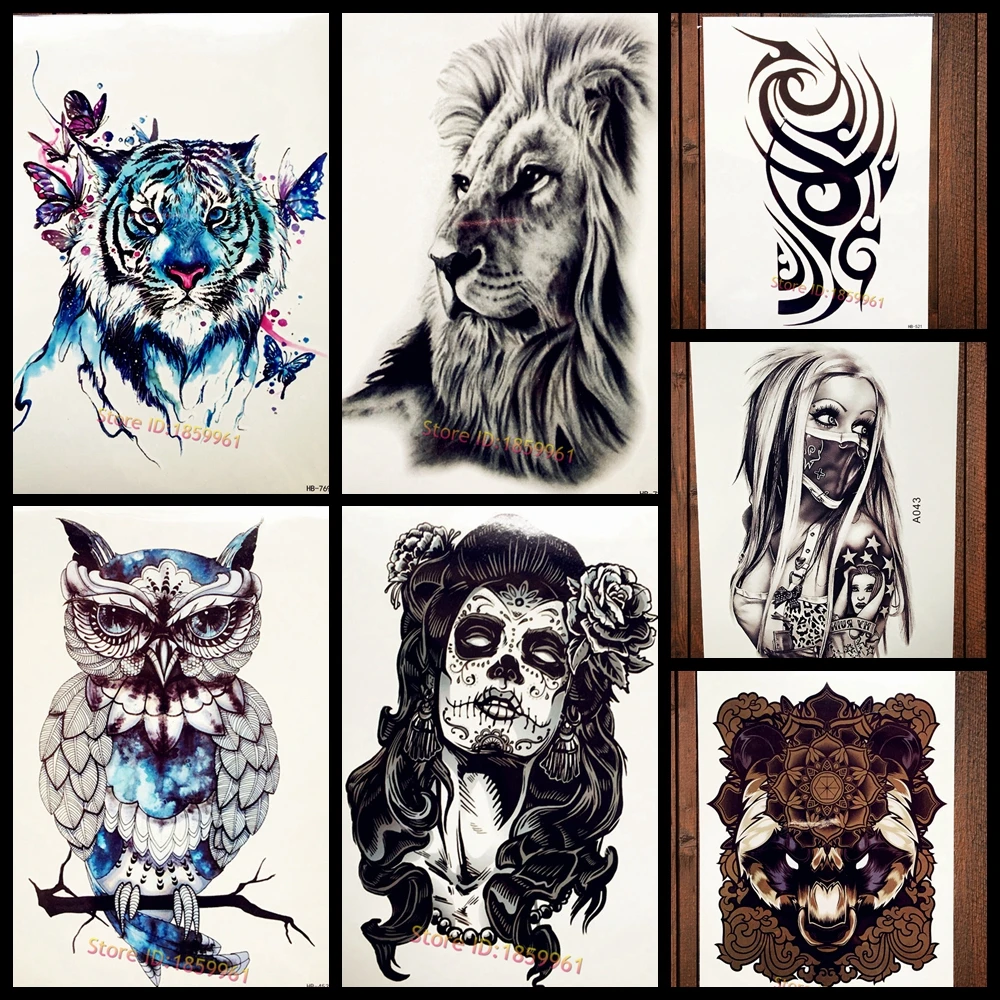 Tribal-Tattoos Watercolor-font-b-Blue-b-font-font-b-Tribal-b-font-Tiger-With-Butterfly-Temporary-font