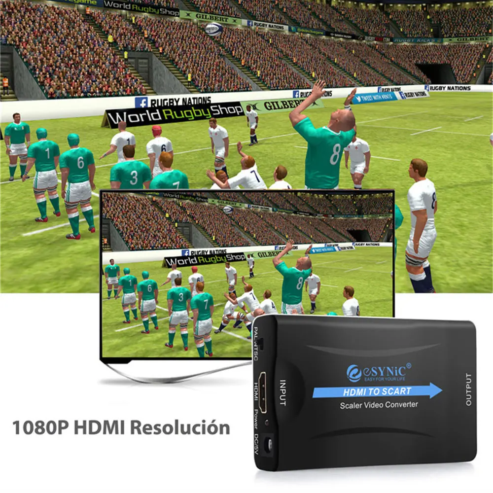 ESYNiC 1080P HDMI конвертер SCART Поддержка NTSC PAL высококлассный адаптер сигнала для HD tv DVD портативный видео аудио конвертер