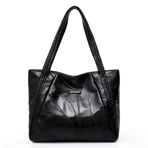 Сумки из натуральной кожи для женщин, роскошная дизайнерская сумка, большая вместительность, сумки для покупок, женские сумки через плечо, высокое качество - Цвет: BLACK