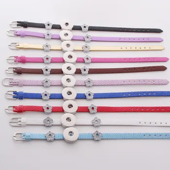 

Wholesale 20pcs/lot Mix Colors Fashion Women Snake Pu Leather Metal Diy 18mm Snap Button Bracelet Bangles Jewelry For Girls