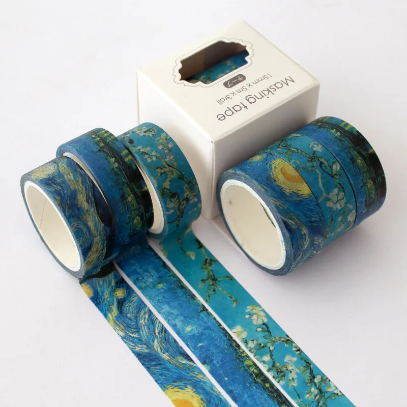 

3 pcs/pack Classic Van Gogh Kawaii Planner Handbook Decorative Paper Washi Masking Tape set School Supplies Stationery