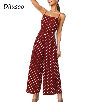

Dilusoo Polka Dot Print Jumpsuits Women 2019 Summer Bandage Backless Romper Ladies Casual Overalls Spaghetti Strap Jumpsuits