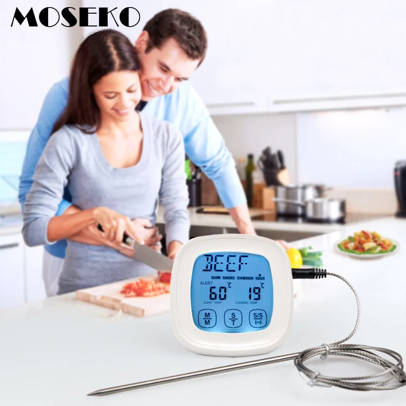 Günstige 2 Sonden MOSEKO Touchscreen Ofen Thermometer Küche Kochen Fleisch Öl Sonde Grill BBQ Timer Hintergrundbeleuchtung Digitale Thermometer