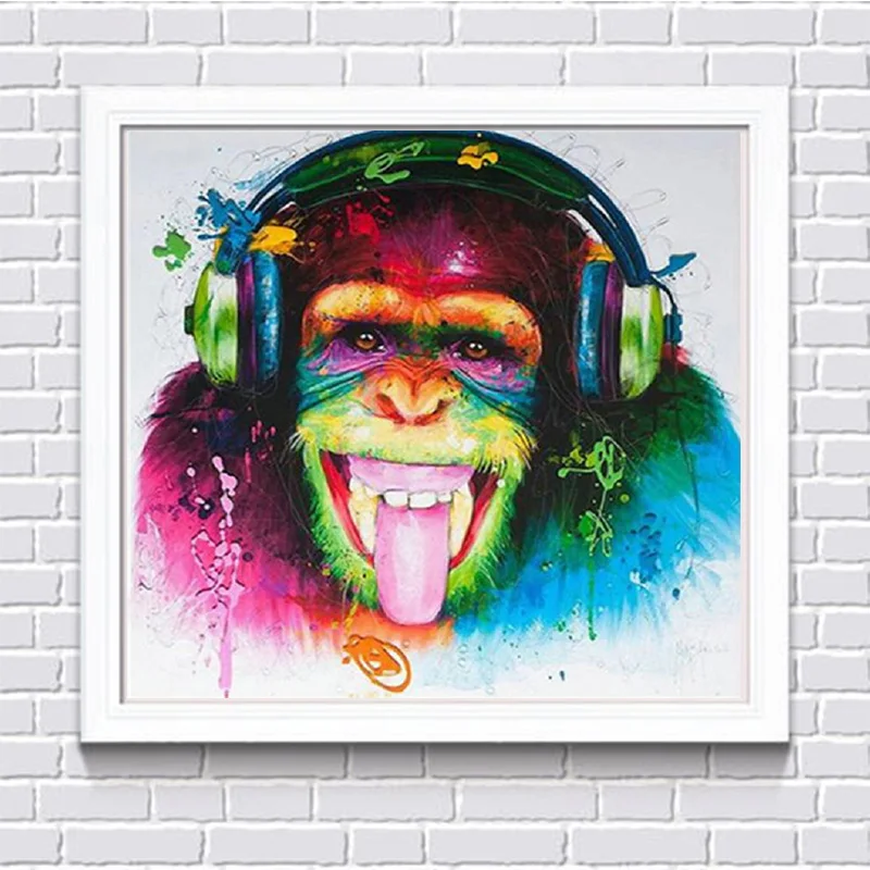 

5D DIY Diamond Embroidered Painted Monkey Earphones Mosaic Pattern Diamond Painting Cross Stitch Home Decor Mural Gifts F42