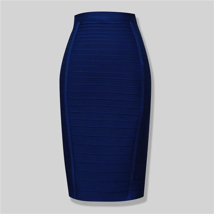 High Quality Black Red Blue Orange Zipper Bodycon Rayon Bandage Skirt Day Party Pencil Skirt