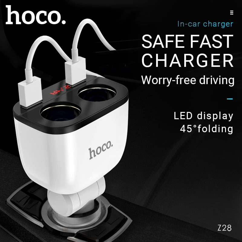 

hoco dual cigarette lighter adapter dual usb a port car charger splitter 12v 24v car lighter for iphone samsung xiaomi android