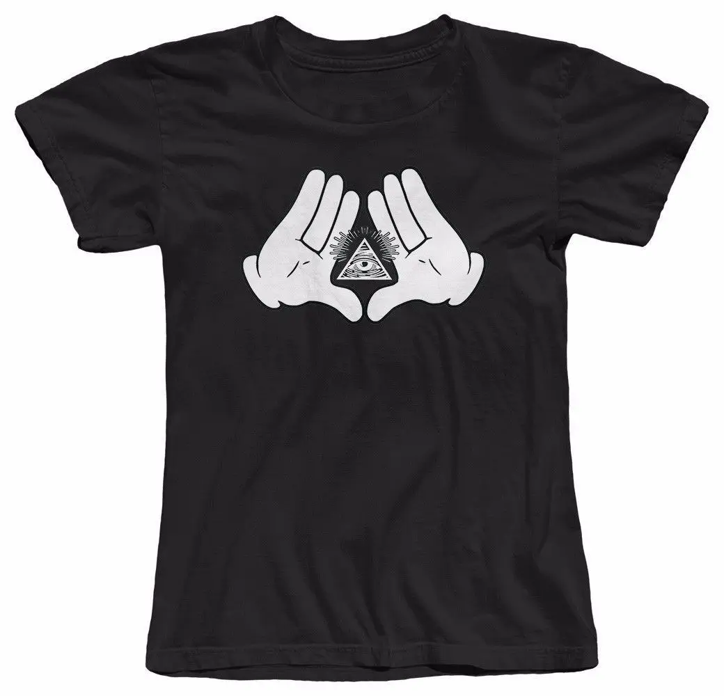 Gildan Cartoon Hands illuminati All Seeing Eye on a Pyramid Women's T-Shirt Fashion Brand Harajuku Hipster Female T Shirt | Женская