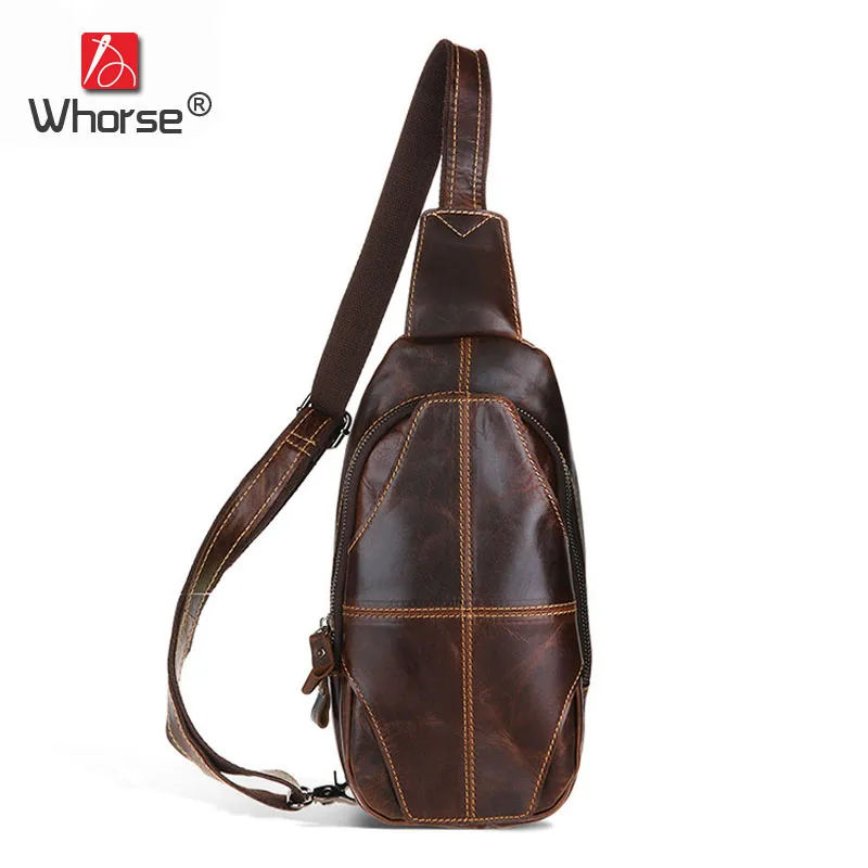 

[WHORSE] Brand Luxury Vintage Genuine Leather Chest Bag Men Casual Messenger Bags Cowhide Male Shoulder Waist Pack W60160