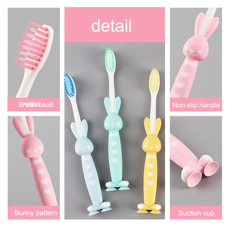 Cute Rabbit Shape Nano Soft Bristle Baby Toothbrush Non Slip Handle Suction Cup Kids Cartoon Toothbrush Cute Rabbit Shape Nano Soft Bristle Baby Toothbrush Non Slip Handle Suction Cup Kids Cartoon Toothbrush