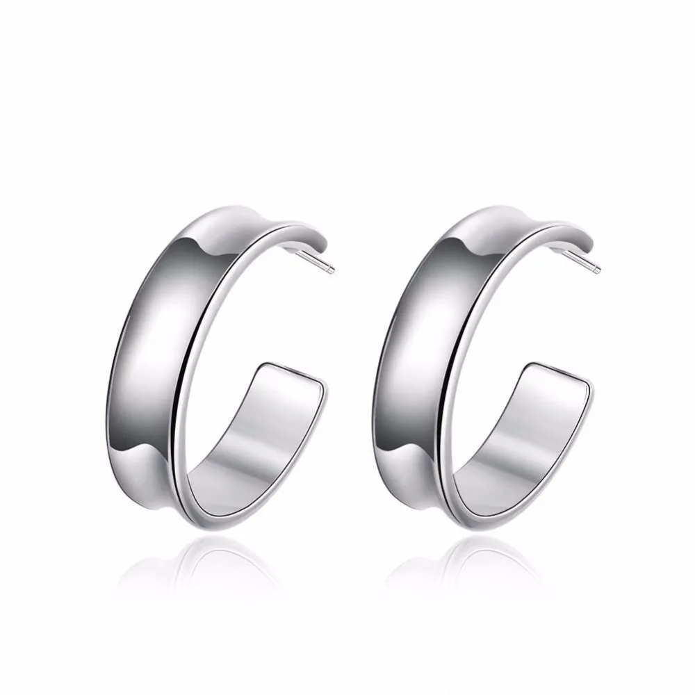 CHUKUI Wide Women Hoop Earrings Silver For Girls Metal Open Circle Half Hoop Piercing Earing Medium Hoop 30MM (7)