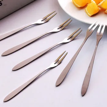 

Dessert Hot Sale Fruit Fork Two Tooth Kitchen Accessories Cake 1PC Stainless Steel Home Supplies High Quality Dinner