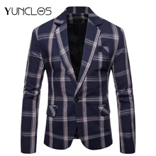 YUNCLOS, новинка, элегантные мужские блейзеры, Классический Клетчатый приталенный пиджак, высокое качество, повседневный мужской блейзер, спортивные пиджаки для выпускного
