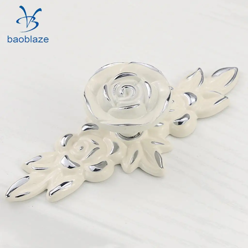 Baoblaze Elegant Flower Rose Pull Knobs Handles for Door Kitchen Dresser Cabinet Drawer Cupboard Wardrobe Door